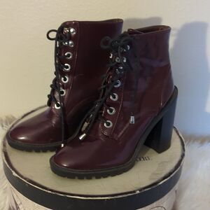 Women's Burgundy Lace-Up Ankle Boots